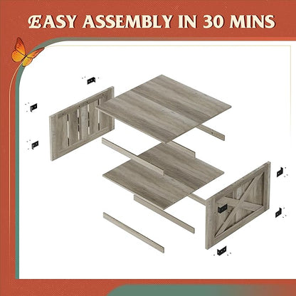 WLIVE Coffee Table, Farmhouse Coffee Table with Open Storage, 31.5" Wood Square Living Room Tables, Rustic Dining Cocktail Center Table for Living Room, Greige