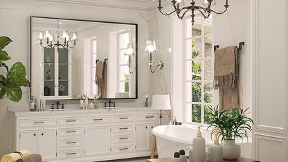 Keonjinn Black Bathroom Mirror 48 x 36 Inch, Large Rectangle Matte Black Vanity Mirrors, Square Corner, Metal Framed Rectangular Farmhouse Wall Mirror for Over Sink(Horizontal/Vertical)