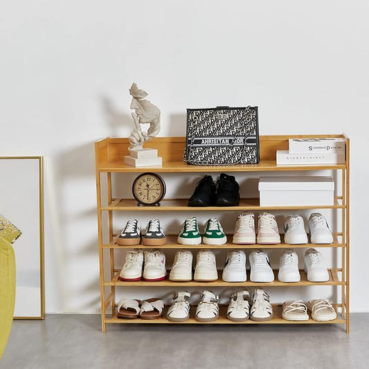 Bamboo Shoe Rack Organizer, 5 Tier Shoe shelf Storage Organizer, For Entryway, Hallway, and Closet (Nature-39.4")