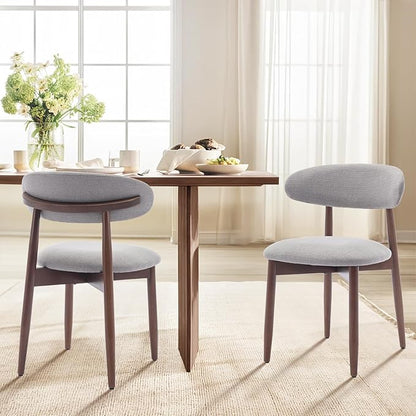 COLAMY Wooden Dining Chairs Set of 4, Modern Fabric Upholstered Kitchen Chairs, Farmhouse Dining Room Chair with Foot Pegs, Light Grey