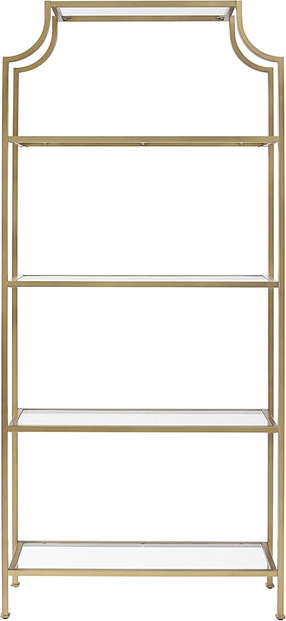 Crosley Furniture Aimee Bookshelf with Glass Shelves, Bookcase Storage, Gold and Glass