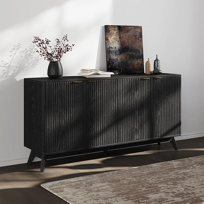 Buffet Cabinet with Storage, Fluted Multifunctional Storage Cabinet with 4 Doors, Sideboard Cabinet with Doors Modern Buffet Table Accent Coffee Bar Console Table,fluted buffet cabinet
