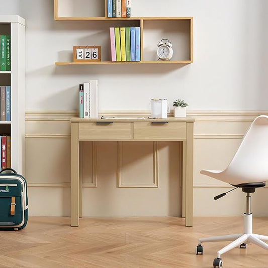 VEVOR Small Desk with Drawers, Wooden Table for Home Office, Small Computer Desk with Storage, Vanity Desk with Drawers, Study Table for Adults/Students for Drawing, Reading, Writing, Light Wood