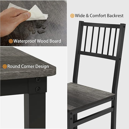 Teraves Dining Table Set for 4/Computer Desk,Kitchen Table with 2 Chairs and a Bench,Table and Chairs Dining Set 4 Piece Set for Dining Room (Black Oak+Black Frame, 110CM)