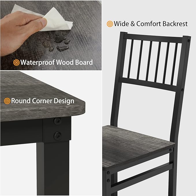 Teraves Dining Table Set for 4/Computer Desk,Kitchen Table with 2 Chairs and a Bench,Table and Chairs Dining Set 4 Picce Set for Dining Room (Black Oak+Black Frame,120CM)