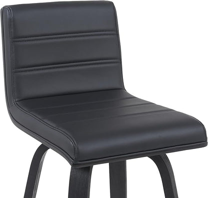 Armen Living Vienna Modern Swivel 26" Counter Height Barstool with Black Faux Leather and Black Wood Finish