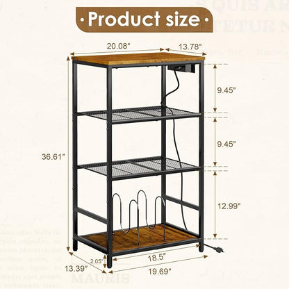 Record Player Stand with Storage, 4 Tier Turntable Stand with Vinyl Record Storage, Stereo Cabinet with Record Holder, Media Stand with Outlets for Entertainment Center