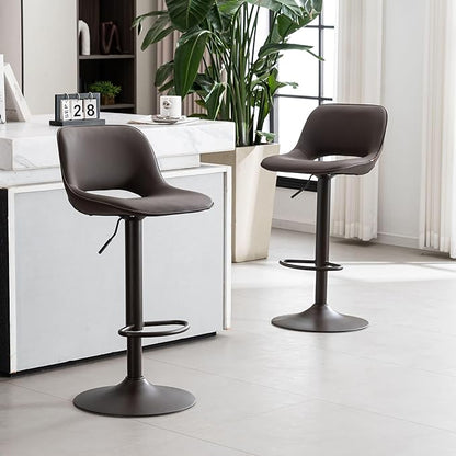 YOUNIKE Bar Stools Set of 2 Modern Swivel Barstools, Adjustable Counter Height Bar Stools Faux Leather Upholstered Counter Stools with Hollow Back for Kitchen Island, Brown