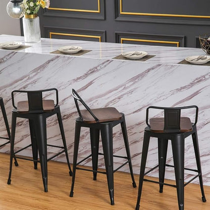 24 Inch Swivel Bar Stools Set of 4 with Backs Counter Height Industrial Metal Barstools Island Bar Chairs for Home Kitchen Dining Room (Swivel 24 inch,Matte Black Wooden)