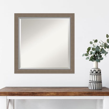 Amanti Art Brown Wall Mirror 23x23 Eva Brown Narrow Square Bathroom Mirror for Wall Decor Living Room, Medium Country Rustic Frame, Hangs Horizonally and Vertically, Bathroom Decor, Beveled Edge