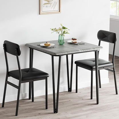 IDEALHOUSE Dining Table Set for 4, Kitchen Table with Upholstered Chairs for Kitchen Room and Small Spaces (Grey, Table with 2 Upholstered Chairs)