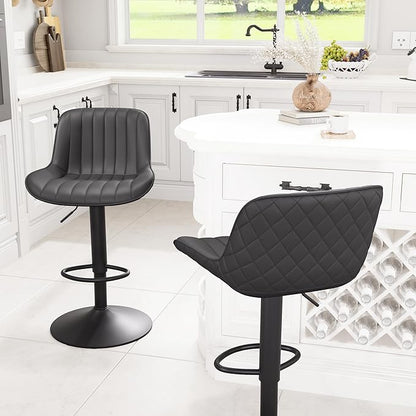 YOUNIKE Black Bar Stools Set of 2 Kitchen Counter Height Barstools with Back Modern Swivel Faux Leather Padded Bar Chair Adjustable Tall Upholstered Breakfast Island Chairs