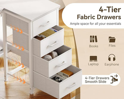 Casaottima L Shaped Desk with 4 Drawers, 47" White Computer Desk with Storage, Reversible Kids Study Table with CPU Stand & Hook, Corner Work Table for Home Office