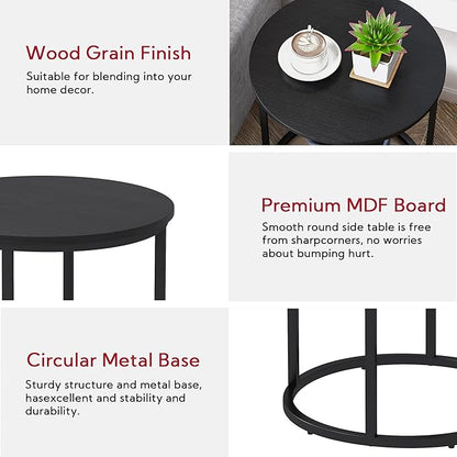Yusong Round End Table, 20" Accent Small Side Table Suitable for Hiding Trash Can, Nightstand Modern Bedside Table for Living Room Bedroom Office Small Spaces, Black