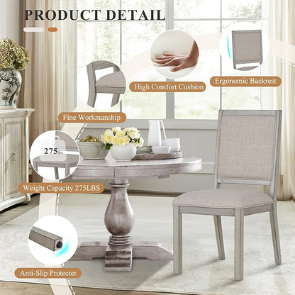 COLAMY Modern Rectangular Dining Table Set, 60" L x 36" W x 30" H, Grey Wood & Fabric, 6 Person Capacity, Requires Assembly