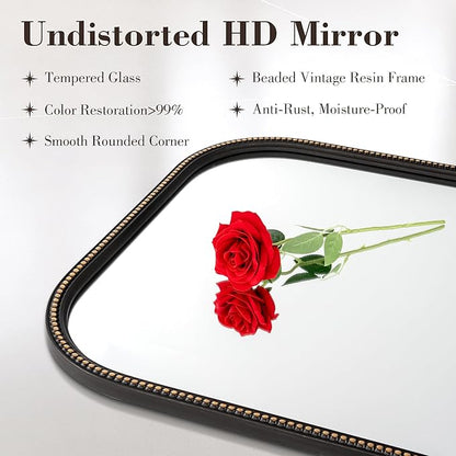Axeman 22x30 Rounded Rectangular Wall Mirror, Decorative Bathroom Mirror, Traditional Vintage Wall Mounted Mirror with Beaded Frame for Accent Living Room Vanity Bedroom Entryway, Black