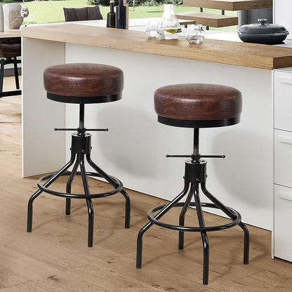 Counter Height Bar Stool Adjustable Swivel Round Barstools Modern PU Leather 28inch Backless Metal Industrial Stool Bar Chair for Kitchen Island (1, Walnut)