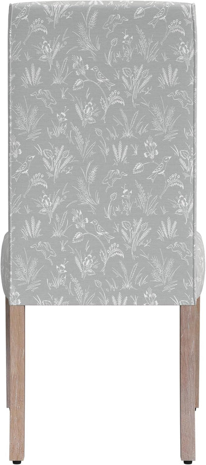 HomePop Scalloped Detail Dining Chair|Upholstered Parsons Dining Chairs |Decorative Home Furniture, Light Gray Floral with Animal Motifs (Set of 2)
