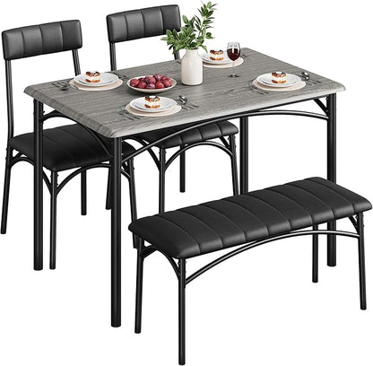 Dining Table Set for 4, Small Dining Table Set with Upholstered Bench and 2 Chairs, Kitchen Table and Chairs for 4, for Small Space, Apartment, Dinner, Rustic Gray
