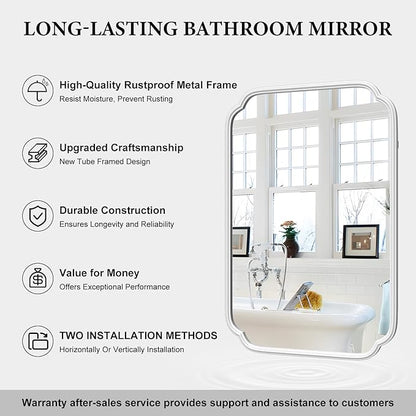 White Bathroom Mirror for Wall 20×30 Inch - Multi-Size Durable Iron Frame, Shatterproof Glass, Versatile for Bathroom/Bedroom/Living Room Decor (Horizontal or Vertical Mount)