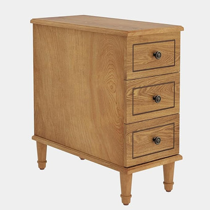 Tribesigns Solid Wood End Table, Fully Assembled Narrow Side Table with Drawers, Pre-Assembled Nightstand Slim Bedside Table for Small Spaces, Living Room, Bedroom