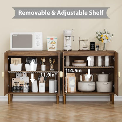 Sideboard Buffet Cabinet with Storage,Walnut Sideboard Buffet with Doors and Adjustable Shelf,Wooden Storage Cabinet, 31.3”W x 15.0”D x 30.6”H