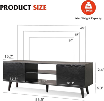 WLIVE TV Stand for 55 60 inch TV, Entertainment Center with Storage Cabinets, Rustic TV Console for Living Room Decor, Black