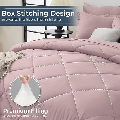 HEVUMYI Rose Gold King Comforter Set - 7-Piece All Season Bed in a Bag King, Ultra Soft Bedding Set with Comforter, Flat Sheet, Fitted Sheet, Pillowcases, Pillow Shams