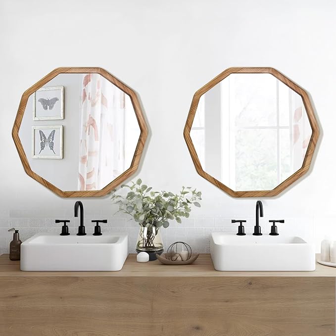 ULIKE Wood Mirror for Wall, 30 Inch Rustic Farmhouse Mirror with Wood Frame, Decorative Wall Mounted Vanity Mirrors for Bathroom Bedroom Living Room Entryway, Brown