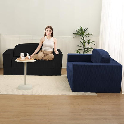 MeMoreCool Convertible Sofa Bed, Pull Out Loveseat Sleeper Sofa, Small Boneless Cloud Couch Bed for Adults, Fold Out Foam Love Seat Black, Corduroy Folding Floor Couch for Bedroom