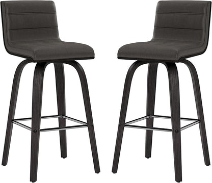 Armen Living Vienna Counter Height Barstool Brushed Wood Finish Faux Leather Kitchen and Dining, 26" Counter Height, Black/Gray, More color/size option
