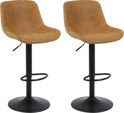 Bar Stools, Swivel Counter Height Barstools with Back, Adjustable Modern Bar Chairs, Tall Armless PU Leather Kitchen Island Stool (Yellow, Set of 2)