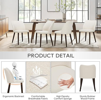 COLAMY Upholstered Dining Chairs Set of 2, Modern Fabric Dining Room Kitchen Side Chair with Padded Seat and Wood Legs for Restaurant/Cafe, Beige