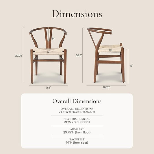 POLY & BARK Weave Dining Chair – Mid-Century Modern Wishbone Dining Chair with Arms, Solid Wood Frame, Indoor Use – Walnut – Single - Ideal for Dining Room, Kitchen or Stylish Accent Setting