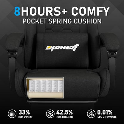 Gaming Chair, Computer Chairs for Adults with Lumbar Support and Massager, Comfortable Gamer Chair with Footrest & Pocket Spring Cushion, Ergonomic Home Office Chair, Black, Fabric