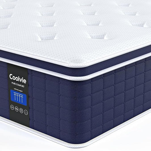 Coolvie King Size Mattress 14 Inch, Hybrid King Mattress in a Box, Medium Firm Feel, 4 Layer Premium Foam with Pocket Springs for Motion Isolation & Pressure Relieving, 100-Night Trial