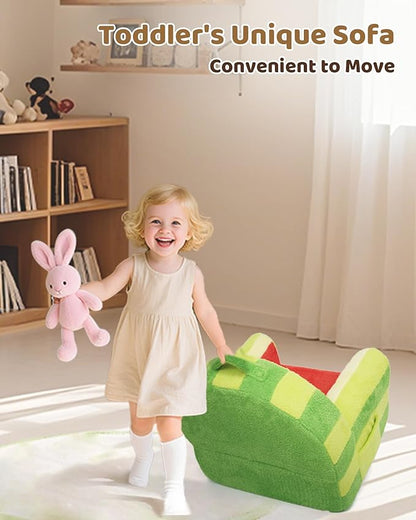 Toddler Chair, Comfy Foam Kids Couch with Soft Velvet Cover, Toddler Couch with Cute Watermelon Design for Gaming and Studying, Kids Sofa for Boys and Girls