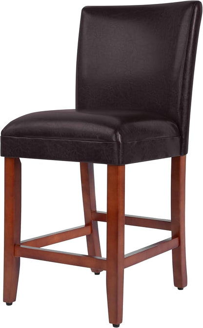 Homepop Home Decor | Classic Counter Height Bar Stools | Faux Leather 24 Inch Bar Stools | Decorative Home Furniture (Brown Faux)