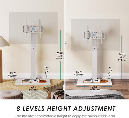 FITUEYES Floor Swivel TV Stand with Power Outlet for 32-65 Inch TVs, Floor TV Stand with Mount Height Adjustable with Iron Base, Hold Up to 88lbs, Space Saving for Bedroom, Living Room