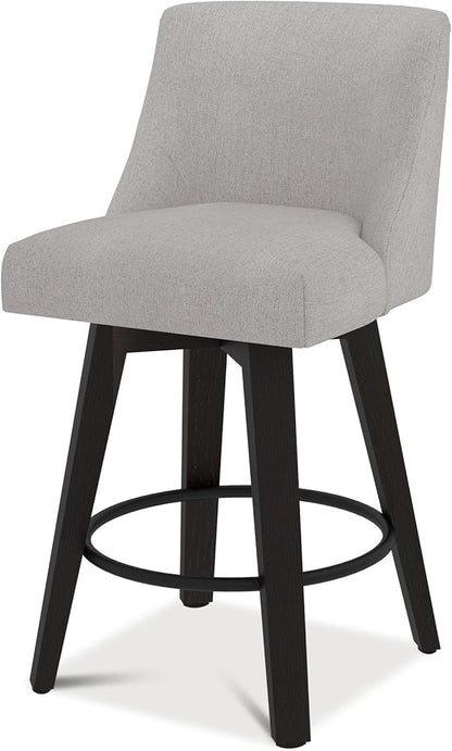 Counter Height Bar Stools Set of 2, 360°Swivel Upholstered Barstools with Back and Solid Wood Legs, 26" H Seat Height, Fabric in Fog Grey