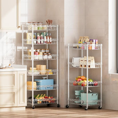 SINGAYE 6 Tier Basket Shelf Wire Shelving Unit Adjustable Storage Shelves Big Basket Rack for Garage Kitchen Office Pantry Corner 17" Dx12 Wx63 H White