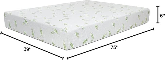 NapQueen Twin Size, 6 Inch Anula Green Tea Infused Memory Foam Mattress, Bed in a Box, CertiPUR-US Certified