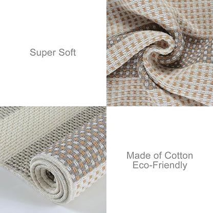 OJIA Outdoor Rug 5'x7' Striped Patio Rug Washable Indoor Outdoor Carpet Cotton Woven Outside Farmhouse Enrtyway Rug Large Area Rugs for Living Room Bedroom Backyard (Gray/White/Tan)