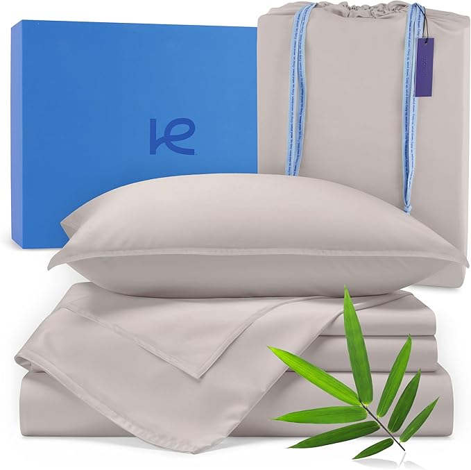 Kickoff Viscose Bamboo Sheets King Size 4-pc 100% Organic Bamboo Viscose Bed Cooling Sheets King Size Set Cool Bedding for hot Sleepers Sheet, Flat, Fitted, Pillowcases (Dove Grey,K)