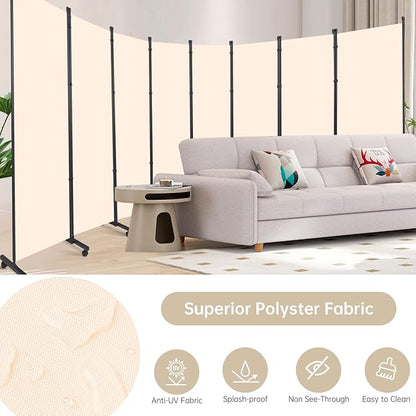 Room Divider 8 Panel Room Dividers/Wheels, Fabric Room Divider Panel for Office Room Partitions and Dividers, Portable Partition Wall Divider for Room Separation, Flexible Privacy Screen Indoor