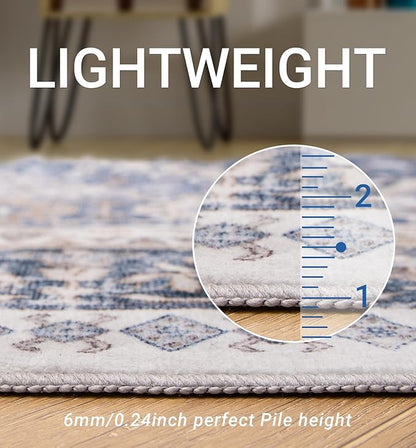 zesthome 3x5 Rug Ultra Soft Washable Rug, Non Slip Area Rug Indoor Entrance, Stain Resistant Rugs for Living Room Bedroom, Vintage Home Decor Area Rugs (Blue/Beige,3'x5')