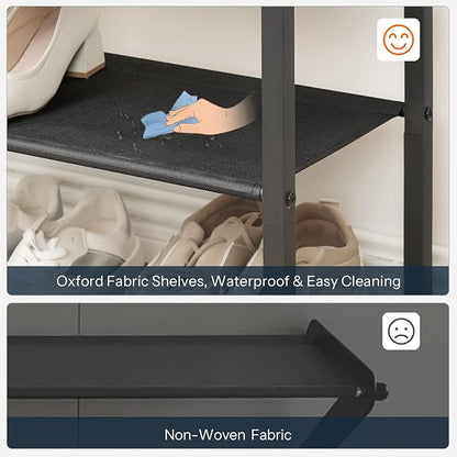HOOBRO Shoe Bench, 3-Tier Shoe Rack with Oxford Fabric Shelves, 29.5" L Shoe Storage Organizer, Holds 6-8 Pairs of Shoes for Entryway and Hallway, Lightweight, Rustic Brown and Black BF77HX01
