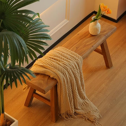 63in Wood Bench Indoor – Rustic Farmhouse Entryway Bench, Skinny Bench Design, Made of Extra-Thick Solid Wood, Perfect for Dining Room, Hallway, or End of Bed