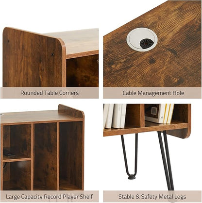 Large Brown Record Player Stand with Vinyl Storage, Power and USB Port, Holds Up to 200 Albums, Turntable Stand with Record Storage Cabinet