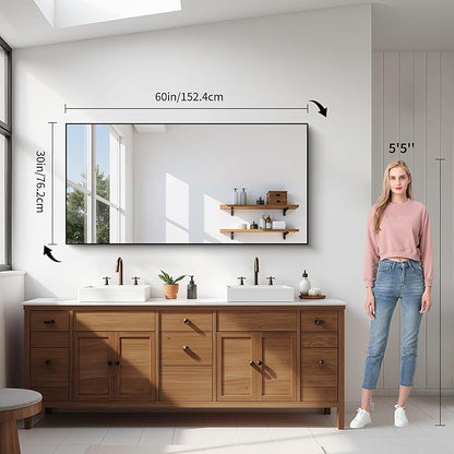 YIROMAN Bathroom Mirror 60"x30", Large Brushed Gold Bathroom Mirror for Over Sink with Aluminum Frame, Rectangular Vanity Mirror with Right Angle, Wall Mirror Hangs Horizontal or Vertical